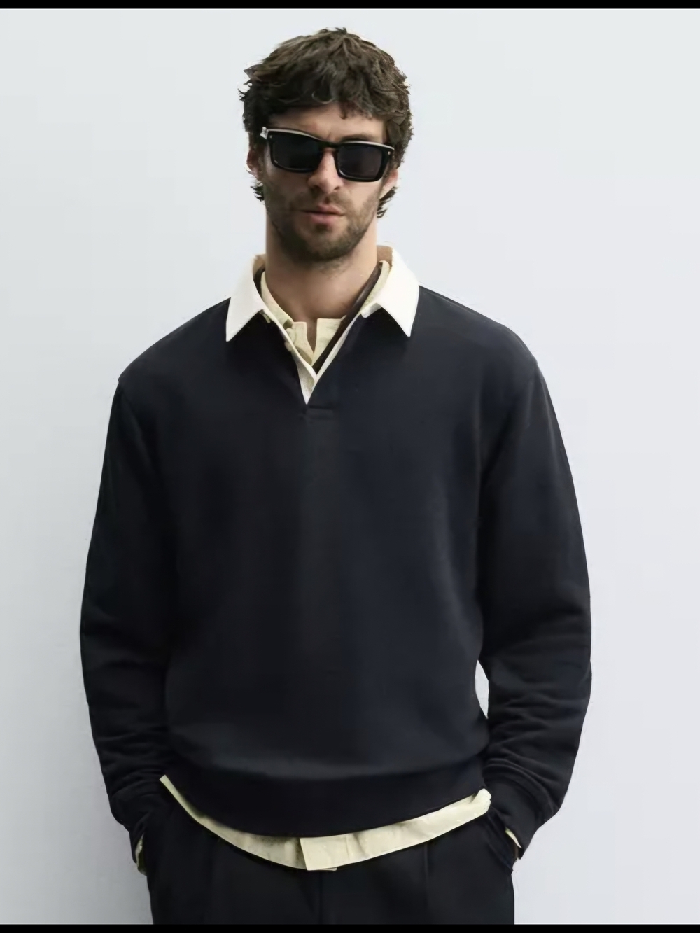 Zara Black Rugby Sweater with White Collar